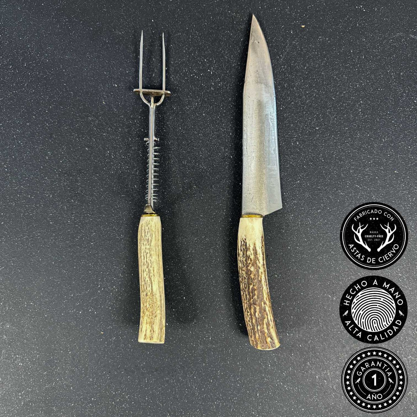 Cuchillo Parrillero 32cm “Culpeo“ + Pincho – vista completa del set