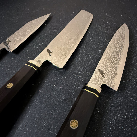 Set de cuchillos de cocina damasco Rauka con barra magnética de madera de avellana