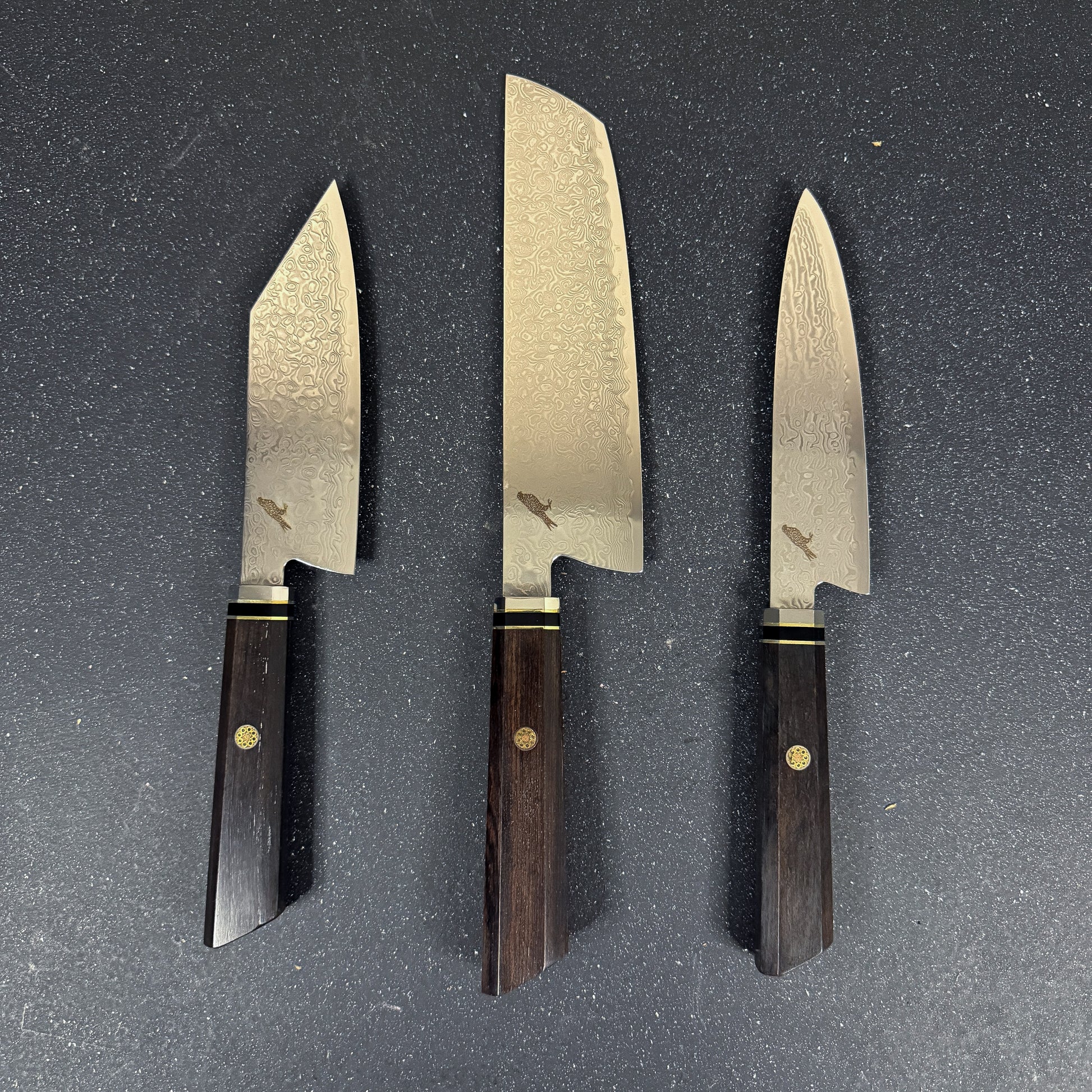 Pack cuchillos damasco estilo japonés Rauka con Nakiri y cuchillos de chef